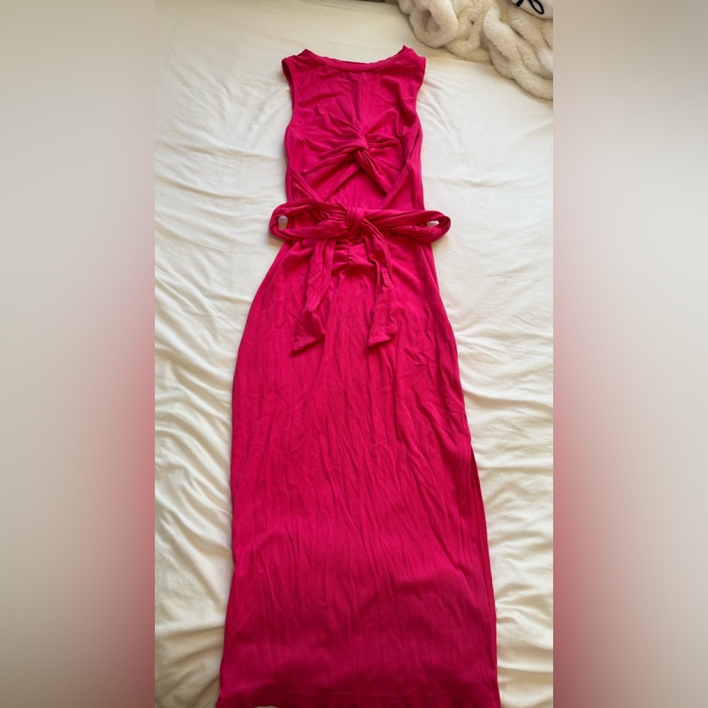 Vibrant Pink Maxi Dress with Bow Detail